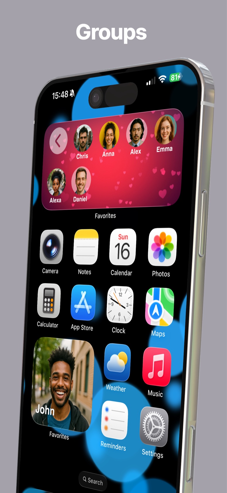 A custom group of favorite contacts on the iPhone Home Screen